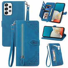 Leather Case Stands Flip Cover Holder S06D for Samsung Galaxy A53 5G Blue