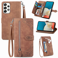 Leather Case Stands Flip Cover Holder S06D for Samsung Galaxy A53 5G Brown