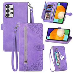 Leather Case Stands Flip Cover Holder S06D for Samsung Galaxy A72 4G Purple