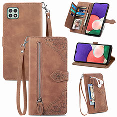 Leather Case Stands Flip Cover Holder S06D for Samsung Galaxy F42 5G Brown