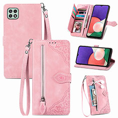 Leather Case Stands Flip Cover Holder S06D for Samsung Galaxy F42 5G Pink