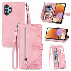 Leather Case Stands Flip Cover Holder S06D for Samsung Galaxy M32 5G Pink