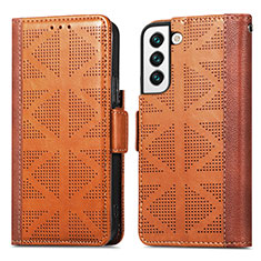 Leather Case Stands Flip Cover Holder S06D for Samsung Galaxy S21 5G Brown