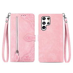 Leather Case Stands Flip Cover Holder S06D for Samsung Galaxy S23 Ultra 5G Rose Gold