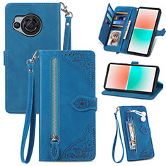 Leather Case Stands Flip Cover Holder S06D for Sharp Aquos R8 Blue