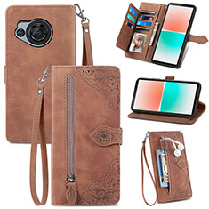 Leather Case Stands Flip Cover Holder S06D for Sharp Aquos R8 Brown