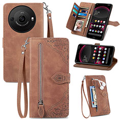 Leather Case Stands Flip Cover Holder S06D for Sharp Aquos R8 Pro Brown