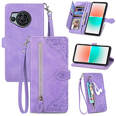 Leather Case Stands Flip Cover Holder S06D for Sharp Aquos R8 Purple