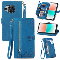 Leather Case Stands Flip Cover Holder S06D for Sharp Aquos R8s Blue