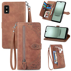 Leather Case Stands Flip Cover Holder S06D for Sharp Aquos wish3 Brown