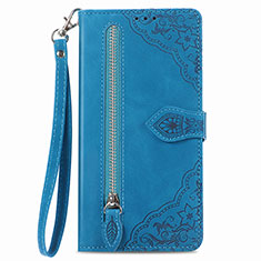 Leather Case Stands Flip Cover Holder S06D for Vivo Y02S Blue