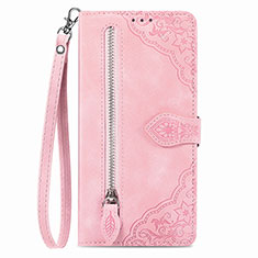 Leather Case Stands Flip Cover Holder S06D for Vivo Y02S Pink