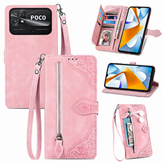 Leather Case Stands Flip Cover Holder S06D for Xiaomi Poco C40 Pink