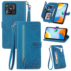 Leather Case Stands Flip Cover Holder S06D for Xiaomi Redmi 10 India Blue