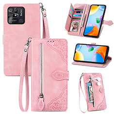 Leather Case Stands Flip Cover Holder S06D for Xiaomi Redmi 10 Power Pink