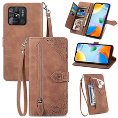 Leather Case Stands Flip Cover Holder S06D for Xiaomi Redmi 10C 4G Brown