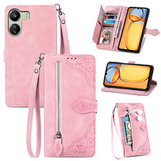 Leather Case Stands Flip Cover Holder S06D for Xiaomi Redmi 13C Pink