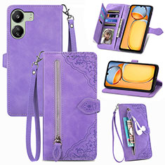 Leather Case Stands Flip Cover Holder S06D for Xiaomi Redmi 13C Purple