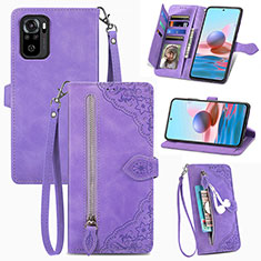 Leather Case Stands Flip Cover Holder S06D for Xiaomi Redmi Note 10 4G Purple