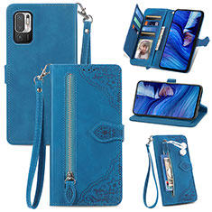Leather Case Stands Flip Cover Holder S06D for Xiaomi Redmi Note 10 5G Blue