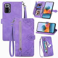 Leather Case Stands Flip Cover Holder S06D for Xiaomi Redmi Note 10 Pro Max Purple