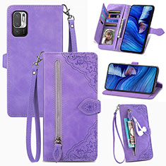 Leather Case Stands Flip Cover Holder S06D for Xiaomi Redmi Note 10T 5G Purple