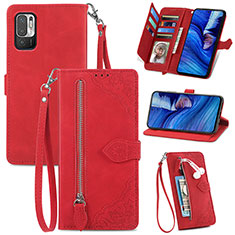 Leather Case Stands Flip Cover Holder S06D for Xiaomi Redmi Note 10T 5G Red