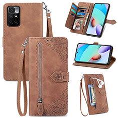 Leather Case Stands Flip Cover Holder S06D for Xiaomi Redmi Note 11 5G Brown