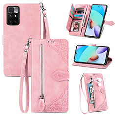 Leather Case Stands Flip Cover Holder S06D for Xiaomi Redmi Note 11 5G Pink