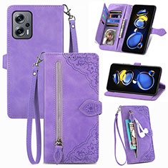 Leather Case Stands Flip Cover Holder S06D for Xiaomi Redmi Note 11T Pro+ Plus 5G Purple