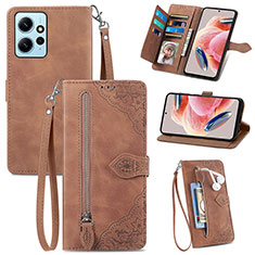 Leather Case Stands Flip Cover Holder S06D for Xiaomi Redmi Note 12 4G Brown