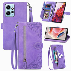 Leather Case Stands Flip Cover Holder S06D for Xiaomi Redmi Note 12 4G Purple