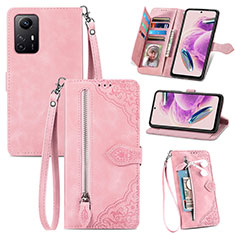 Leather Case Stands Flip Cover Holder S06D for Xiaomi Redmi Note 12S Pink