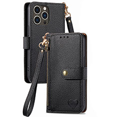Leather Case Stands Flip Cover Holder S07D for Apple iPhone 13 Pro Black