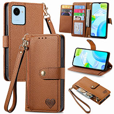 Leather Case Stands Flip Cover Holder S07D for Realme C30 Brown