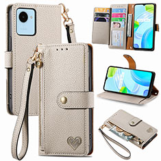 Leather Case Stands Flip Cover Holder S07D for Realme C30 Gray