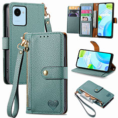 Leather Case Stands Flip Cover Holder S07D for Realme C30 Green