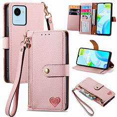 Leather Case Stands Flip Cover Holder S07D for Realme C30 Pink