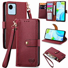 Leather Case Stands Flip Cover Holder S07D for Realme C30 Red