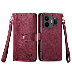 Leather Case Stands Flip Cover Holder S07D for Realme GT3 5G Red