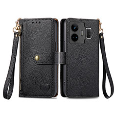 Leather Case Stands Flip Cover Holder S07D for Realme GT5 5G Black