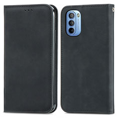 Leather Case Stands Flip Cover Holder S08D for Motorola Moto G31 Black