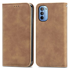Leather Case Stands Flip Cover Holder S08D for Motorola Moto G41 Brown