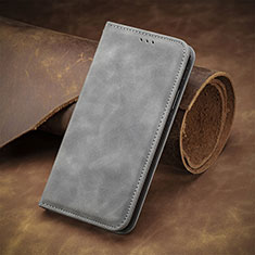 Leather Case Stands Flip Cover Holder S08D for Sharp Aquos R8s Gray