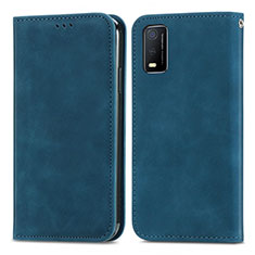 Leather Case Stands Flip Cover Holder S08D for Vivo Y3s (2021) Blue