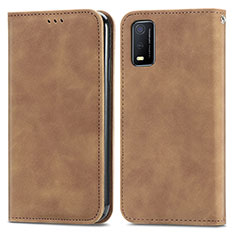 Leather Case Stands Flip Cover Holder S08D for Vivo Y3s (2021) Brown