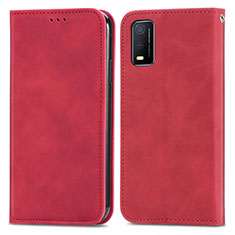 Leather Case Stands Flip Cover Holder S08D for Vivo Y3s (2021) Red