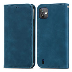 Leather Case Stands Flip Cover Holder S08D for Wiko Y82 Blue