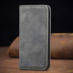 Leather Case Stands Flip Cover Holder S08D for Xiaomi POCO C3 Gray