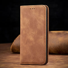 Leather Case Stands Flip Cover Holder S08D for Xiaomi Poco M3 Brown